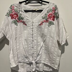 Floral Embroidered White Blouse